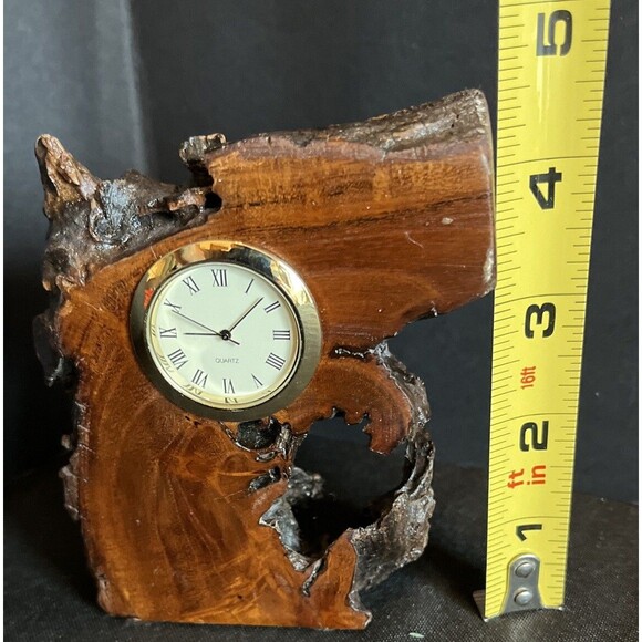 Unusual Interesting Wooden Encased Quartz Clock Handmade Compact Size - Picture 8 of 11